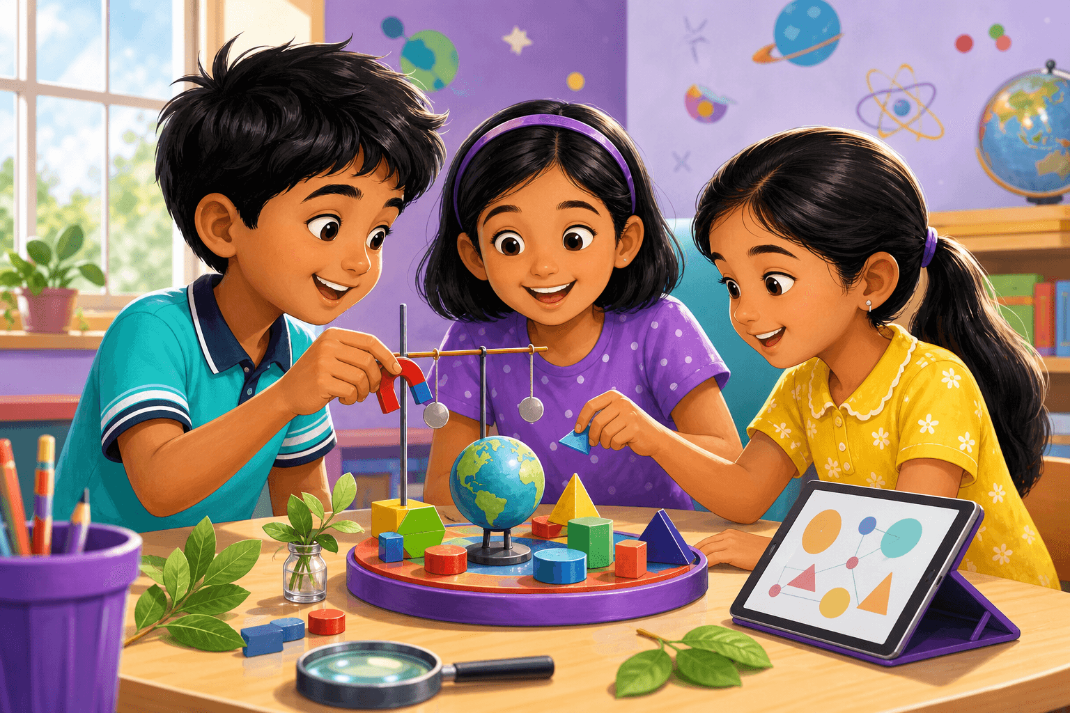 Class 4 children learning संज्ञा और सर्वनाम